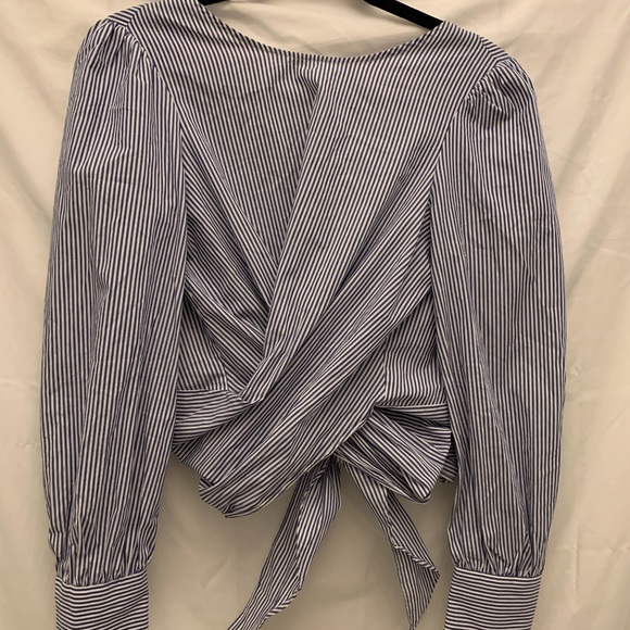 Zara Pinstripe Open Back Blouse - Picture 5 of 6